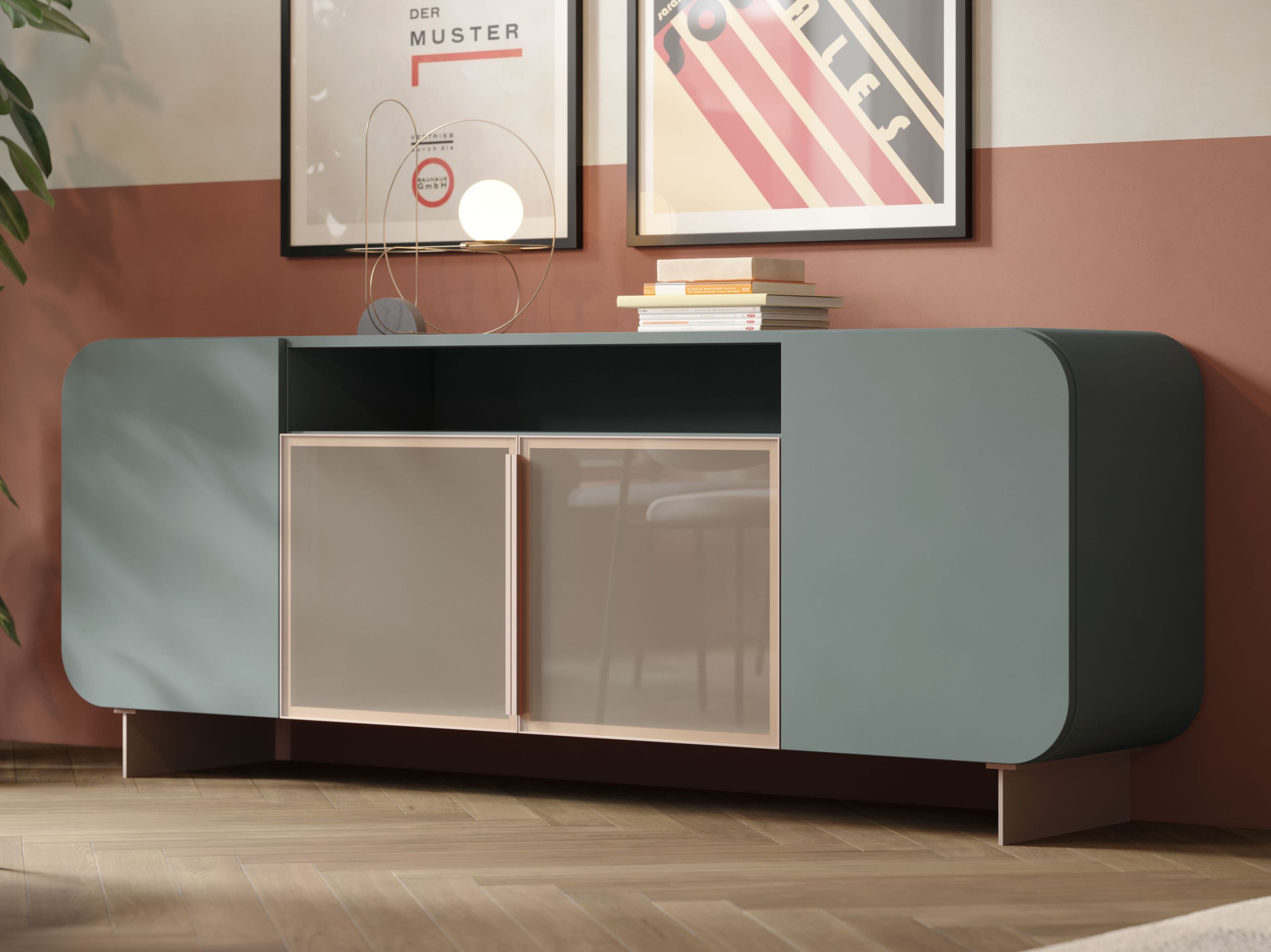 Шкаф из дерева и стекла с распашными дверями Giessegi Fifty Glass ARCH-00055376 - Вид №1