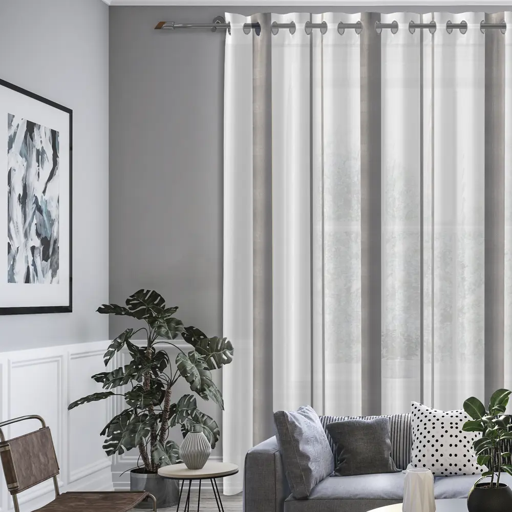 Тюль 1 м/п Полоса микровуаль 300 см цвет белый-коричневый GARDEN STLM-2004536 - Вид №3