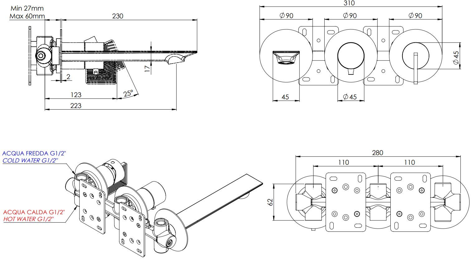 Смеситель для душа / смеситель для ванны Daniel Rubinetterie Stellar ARCH-00063854 - Вид №2