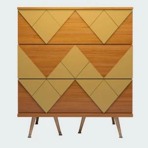 Комод с деревянными ножками и 3 ящиками желтая охра Lady Woo WOODI  00-3965965 Бежевый;дуб сонома;желтый