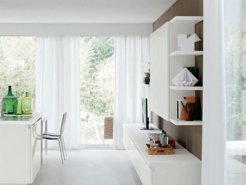 Cucine Lube Модульная стенка для хранения, прикрепленная к стене, покрытой лаком из дерева Essenza sun-id-1398895 - Вид №1