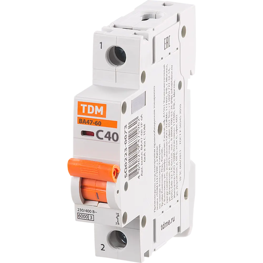 Автоматический выключатель Tdm Electric ВА47-60 1P C40 А 6 кА SQ0223-0081 STLM-2037649