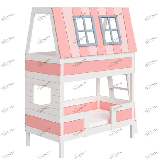 Кровать-домик двухъярусная Home West M 80х160 см белая, розовая ELLIPSE ELLIPSE HOME 351800 Белый;розовый Santreyd 