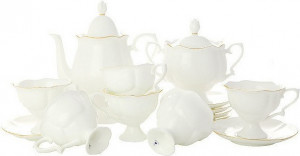 10535610 Императорский фарфоровый завод Сервиз кофейный ИФЗ "Золотая лента" на 6 персон 14 предметов, ф.Наташа Фарфор костяной