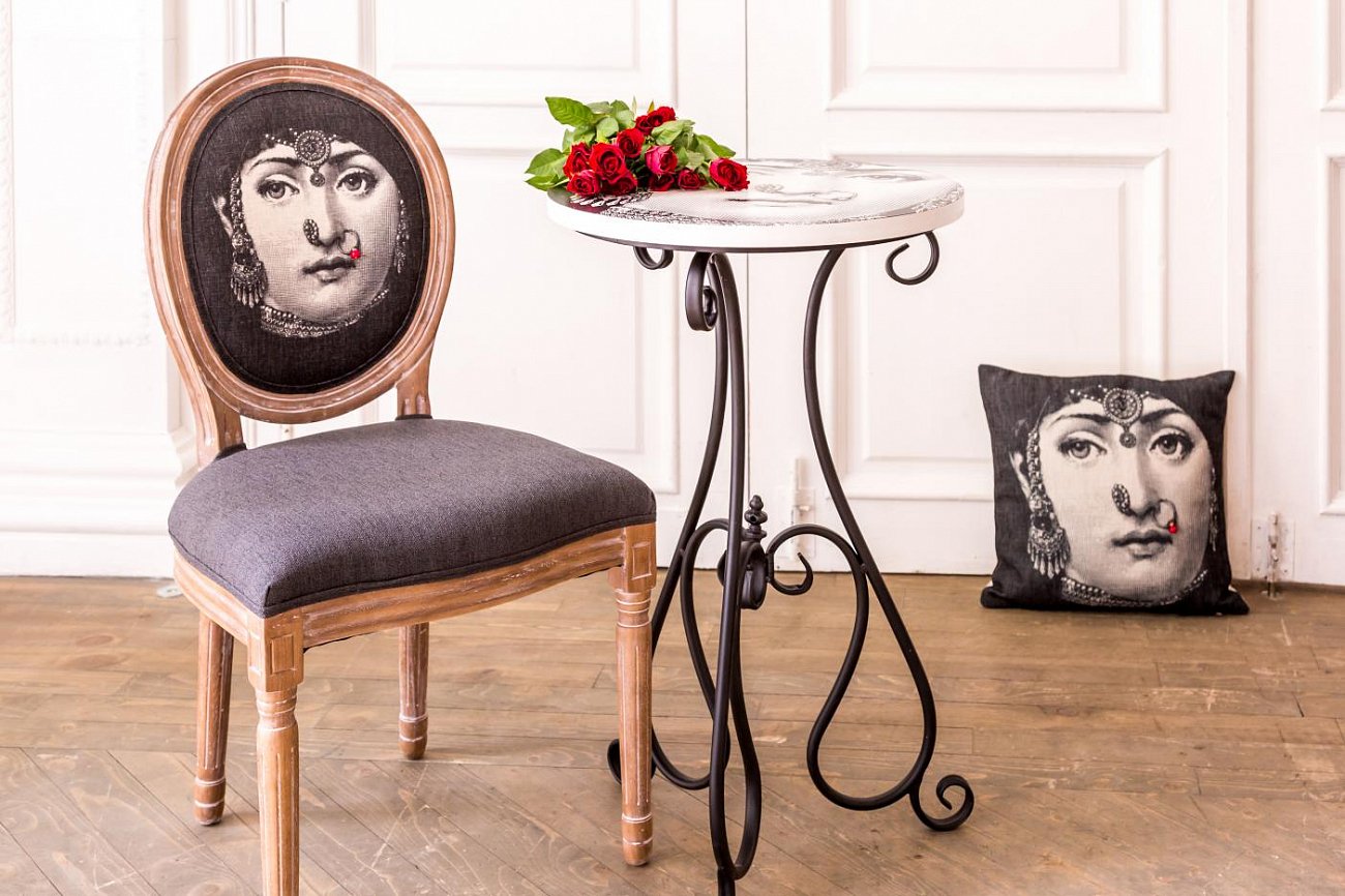 Кофейный столик круглый черно-белый с рисунком 50 см "Индия" Fornasetti BYOBJECT FORNASETTI 014304 Белый;черный Object Desire  - Вид №2