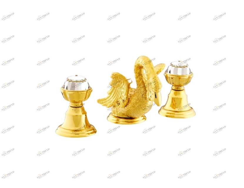 039241.A00.16 Раковина с тремя отверстиями и кристаллами swarovski swan series Золото 24К с черной патиной Mestre