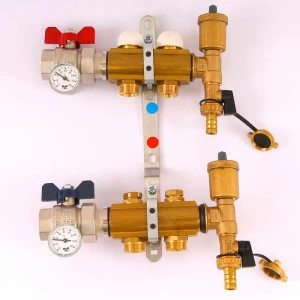 Коллекторная группа с термостатическими вентилями и расходомерами TIEMME 1"x3/4"ЕК 2 выхода