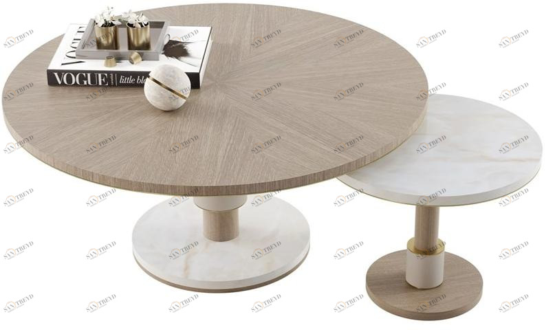 FRATO Низкий круглый журнальный столик из дерева и камня sun-id-1349455