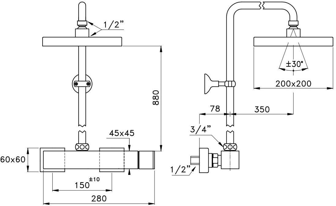 RUBINETTERIE STELLA Настенная душевая стойка с душевой лейкой Bamboo quadro sun-id-1435914 - Вид №1