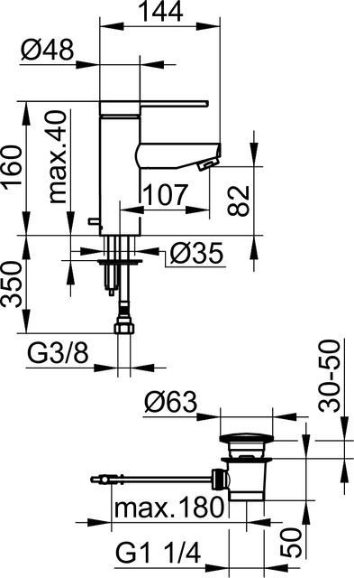 53902170001 Однорычажный смеситель для умывальника 90 KEUCO Plan blue - Вид №2