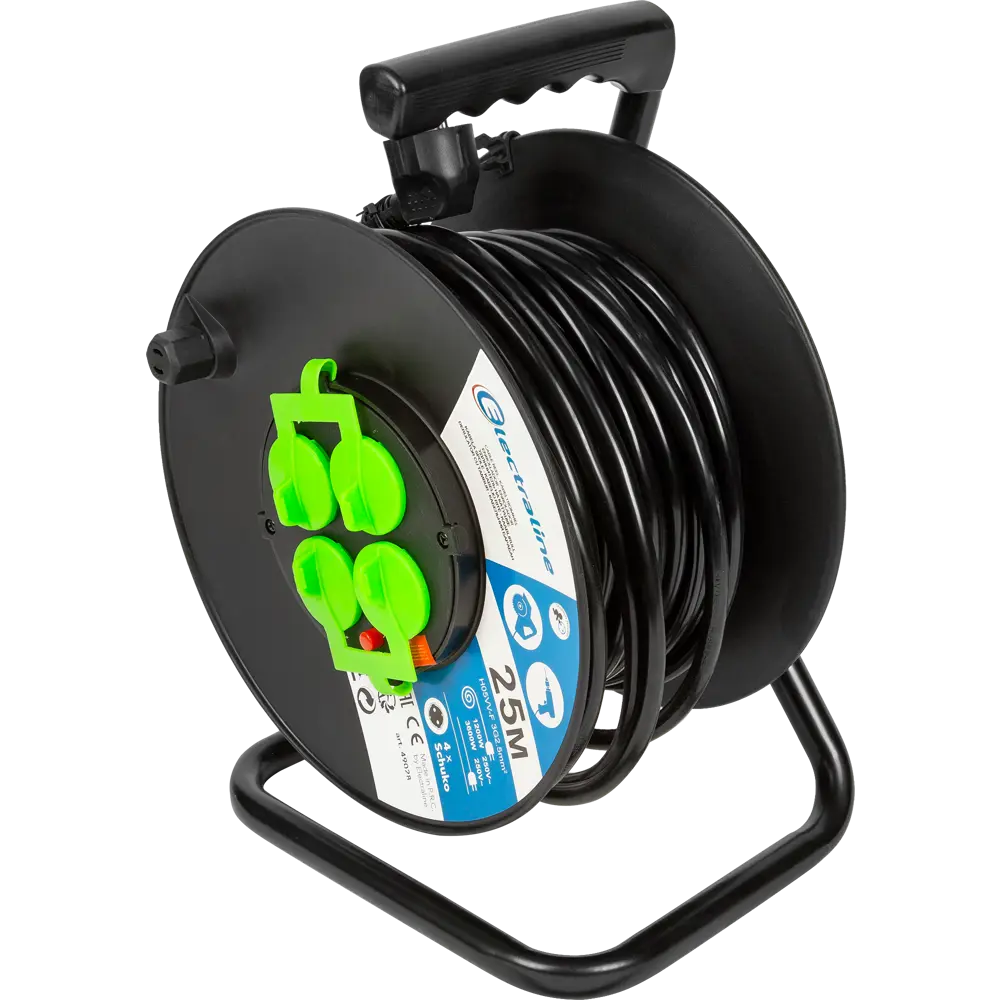 Удлинитель на катушке Electraline 4 розетки с заземлением 3x2.5 мм 25 м цвет черный STLM-2187202