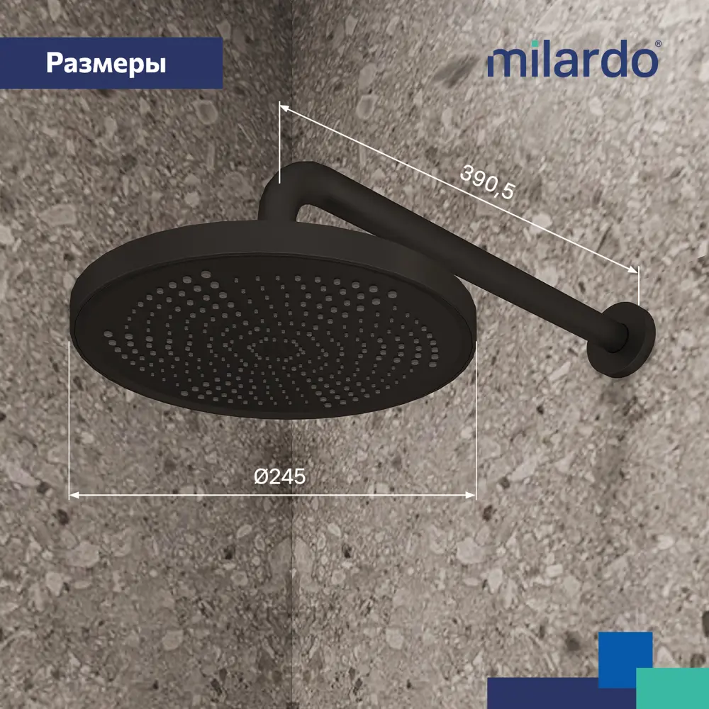 Лейка для верхнего душа Milardo Dale DAL25B0M64 круглая цвет черный матовый STLM-2060088 - Вид №9