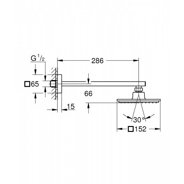 Набор для ванны: смеситель GROHE Eurocube, верхний душ, ручной душ, квадратная розетка, излив, хром (119696) - Вид №2