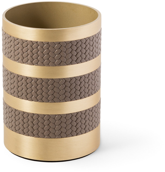 Подставка для зубных щеток Saturno - Ø 8XH11 см / металлическая отделка_вороненная латунь / зерненая кожа_темно-синий