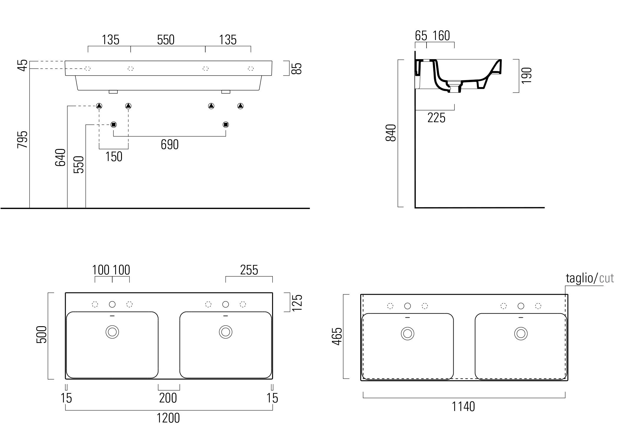 Керамическая двойная раковина с переливом GSI ceramica Nubes ARCH-00034209 - Вид №5