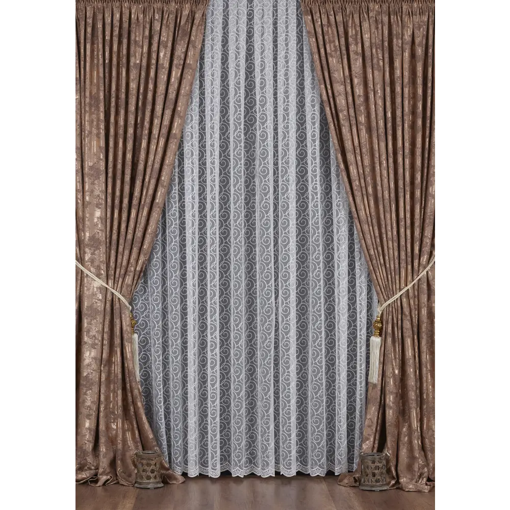 Тюль с вышивкой на сетке «Завитки» 1 п/м 290 см цвет кремовый ELIT HOME STLM-2153429 - Вид №1