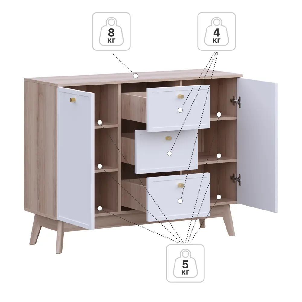 Комод KONSENSA Амьен 3 ящика 120x94x41.7 см ЛДСП цвет белый/коричневый Лион STLM-2208175 - Вид №5
