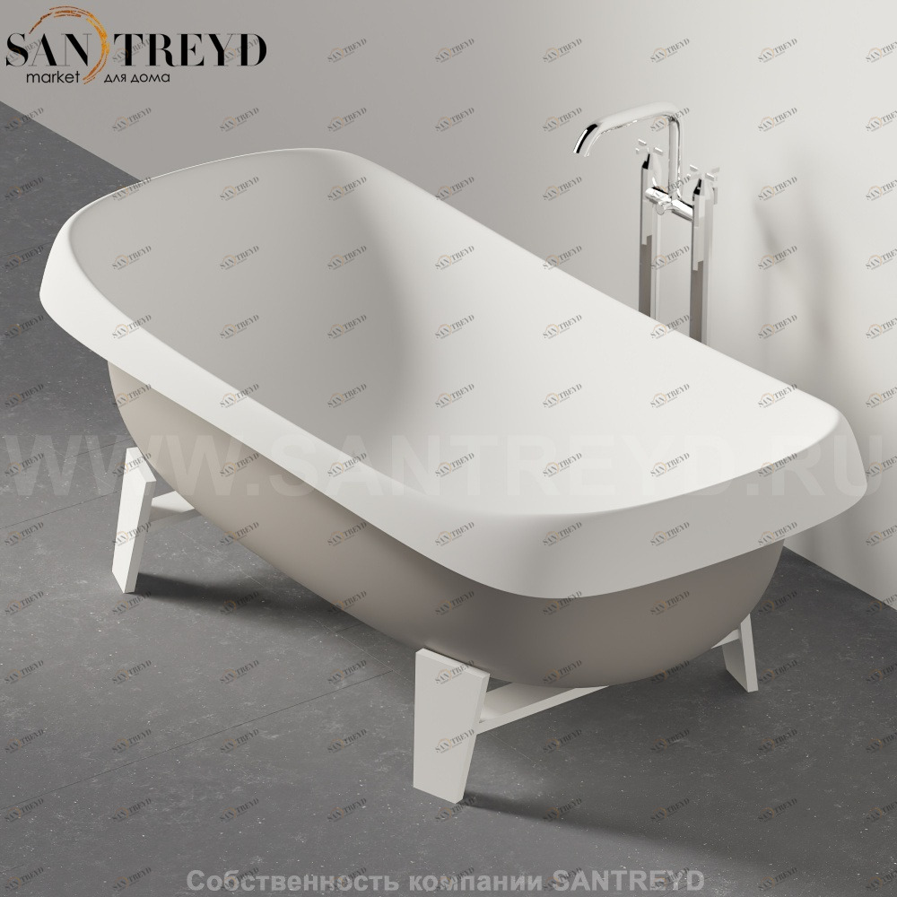 Ванна свободностоящая PEAR CUT серая на белом каркасе Agape AVAS0922ZLZ