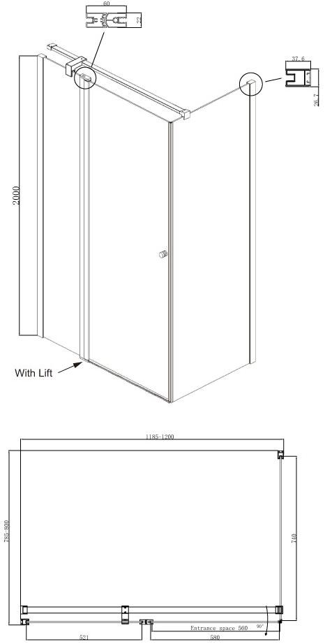 Душевое ограждение Ambassador Nord 13011107 (1200x800x2000), 1 место - Вид №9