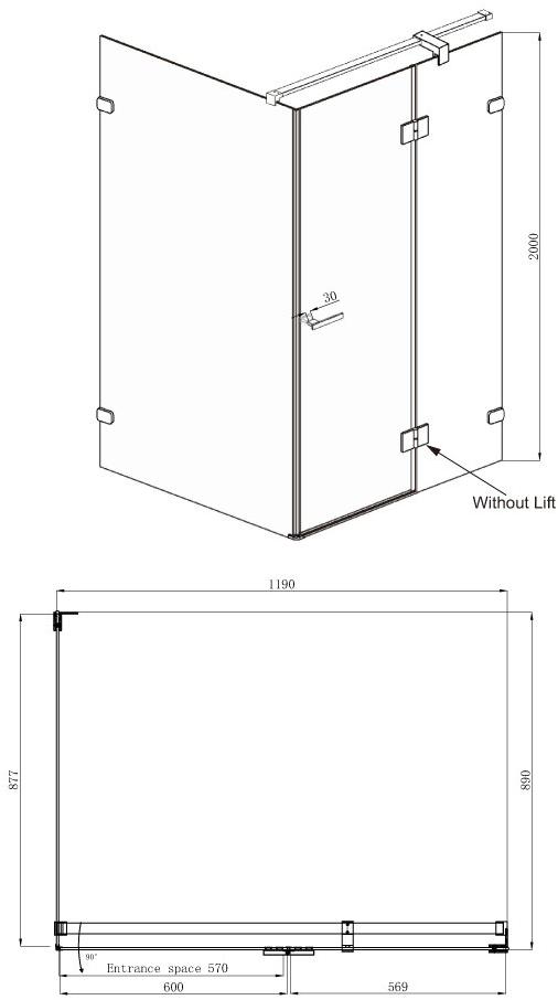 Душевое ограждение Ambassador Abner 10011104R (1200x900x2000), 1 место  - Вид №9