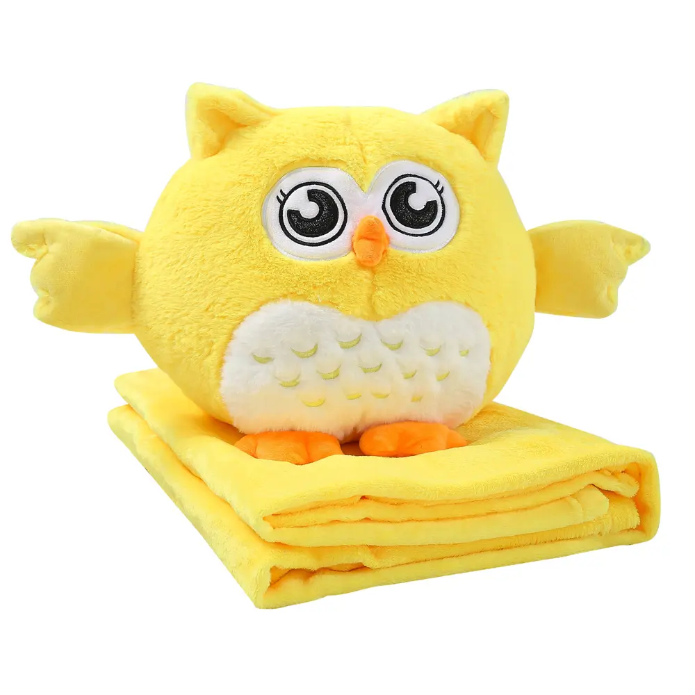 Подушка с пледом Сова 130x180 см велсофт цвет желтый Santreyd STLM-2172304