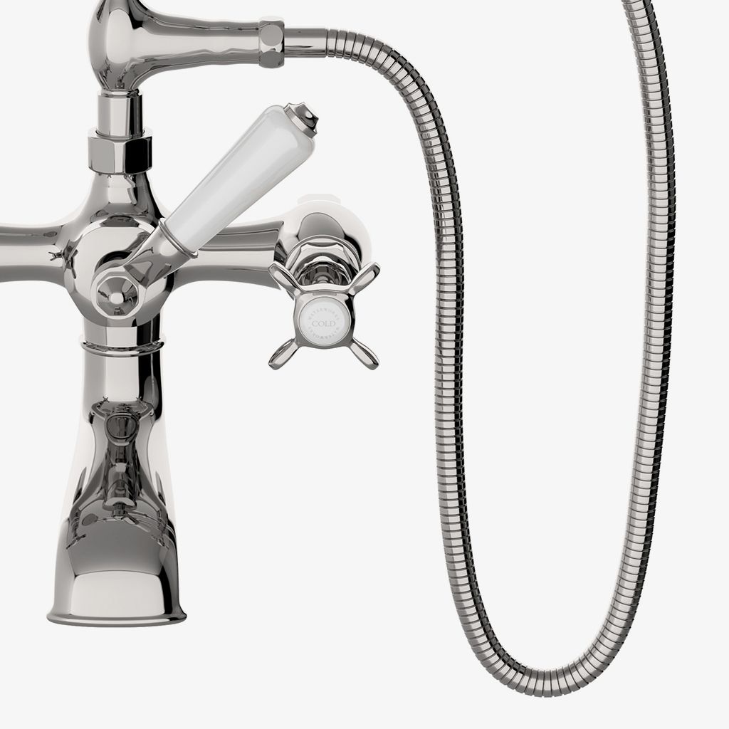 EAXT31 Наполнитель для ванн Easton Vintage Exposed, ручной душ из белого фарфора и рычажный переключатель с отметками из белого фарфора Waterworks  - Вид №1