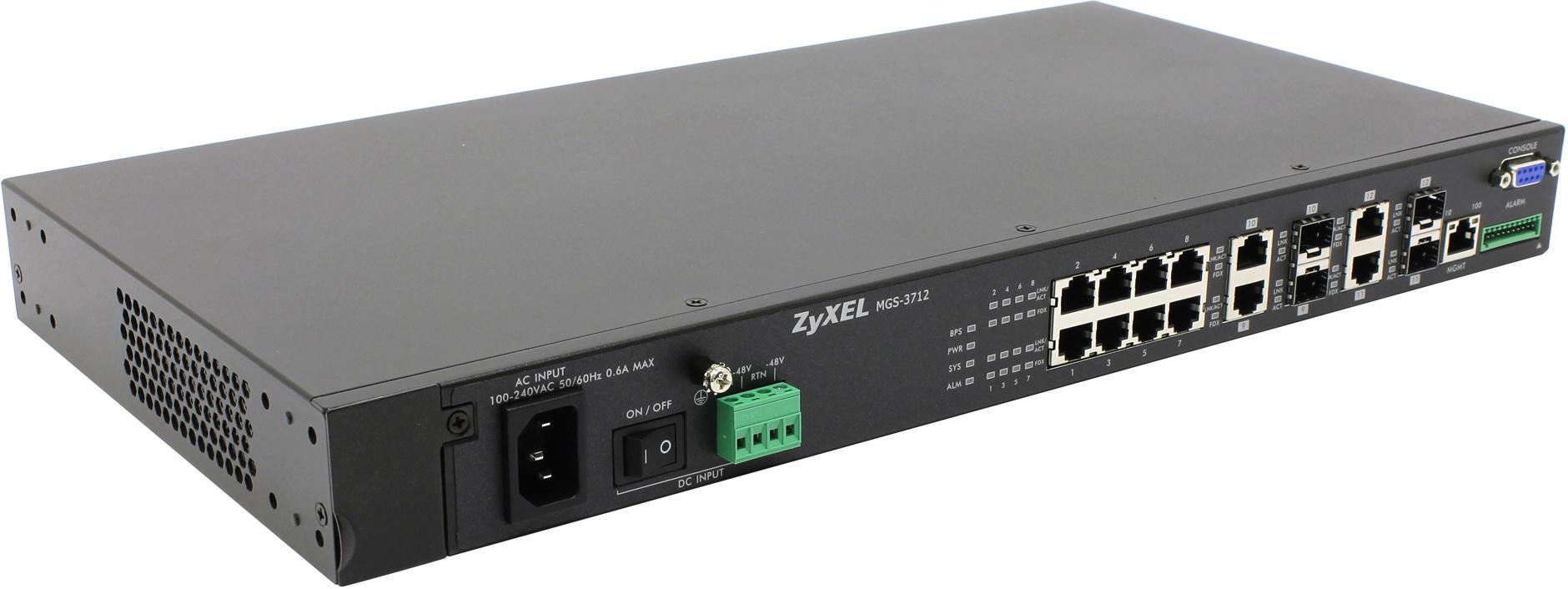 MGS-3712 12-port managed layer 2+ metro gigabit switch with 4 of 12 rj-45 connectors shared with sfp slots ZyXEL Santreyd 