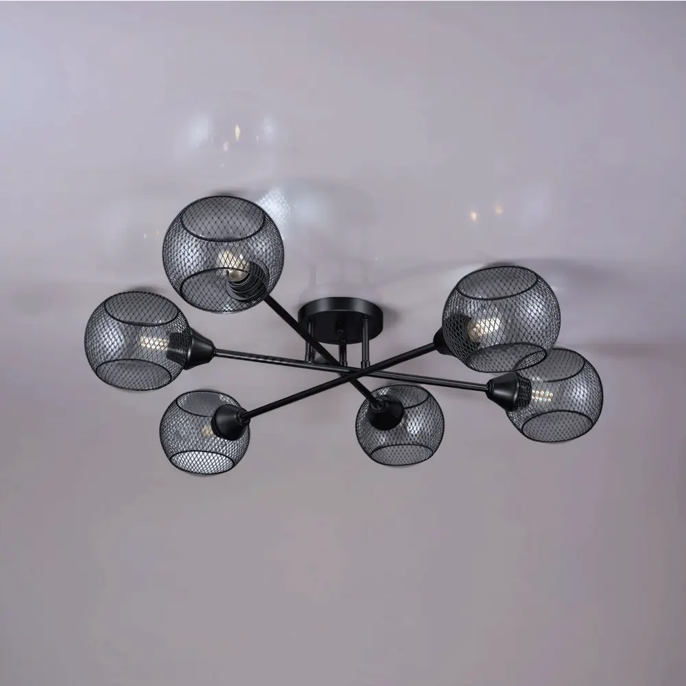 Люстра потолочная Эйр РС23634 6 ламп 18 м² цвет черный РОССВЕТ STLM-2022427 - Вид №1