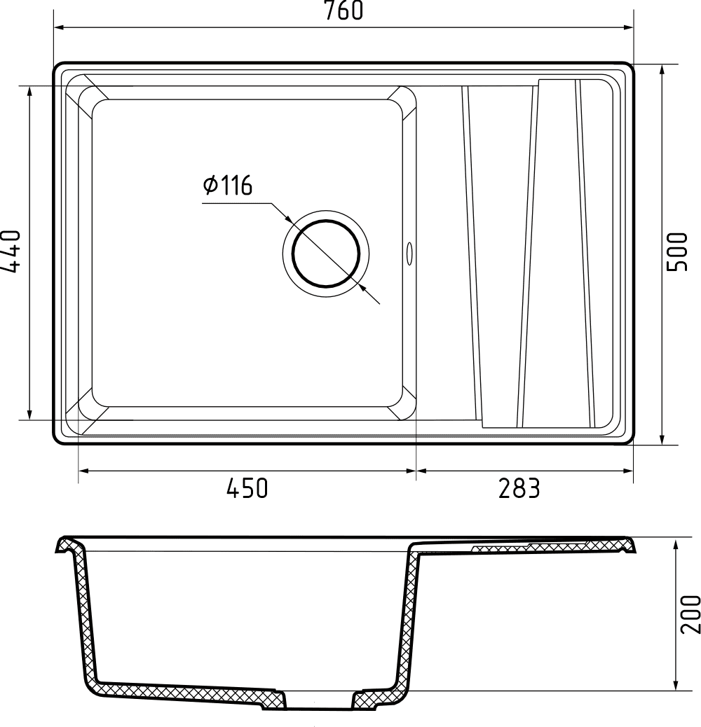 Кухонная мойка Искусственный камень LEVEL S169 GranFest LV-760L-S169 - Вид №2