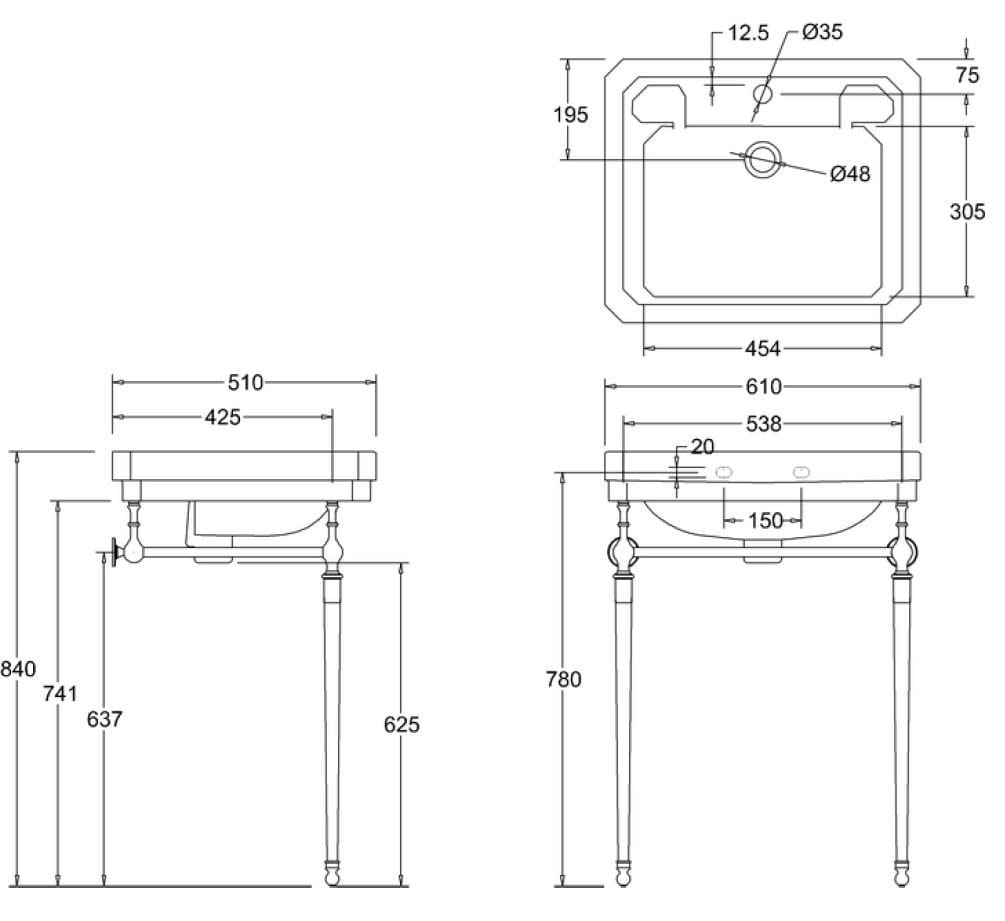 Прямоугольная консольная раковина в витрине Burlington Викторианская ARCH-00004044 - Вид №4