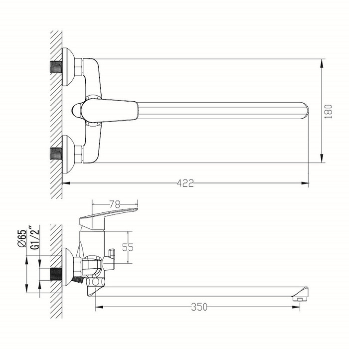 NIASBLCM10 Смеситель для ванны с длинным изливом с керамическим дивертором Milardo Niagara - Вид №4
