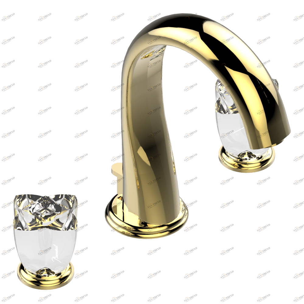 U6A-151 Смеситель для раковины на три отверстия устанавливаемый на борту с донным клапаном Thg-paris Pétale de Cristal, прозрачный хрусталь U6A 151 CAT.F