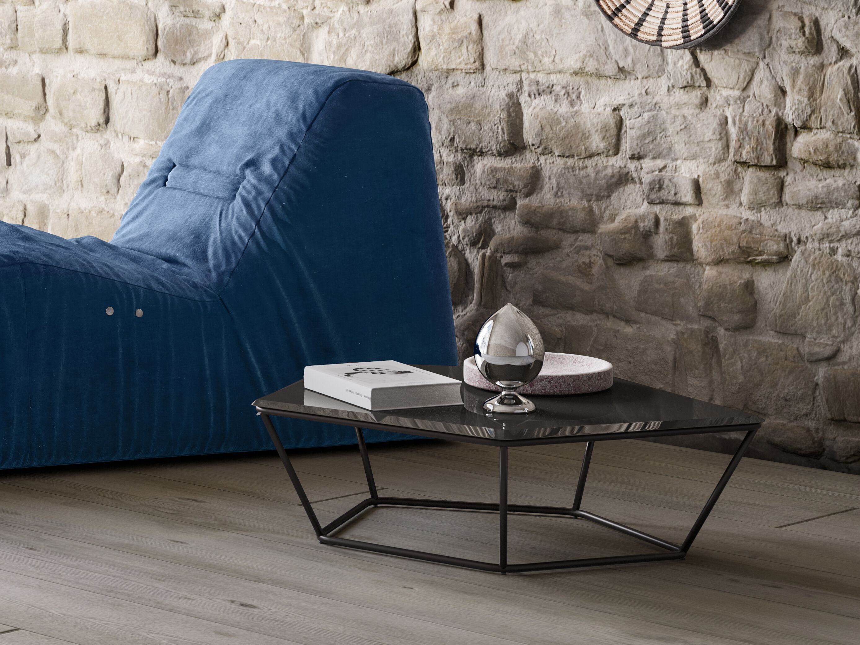 Высокий металлический журнальный столик со стеклянной столешницей Natuzzi Italia Chocolat ARCH-00010192 - Вид №3