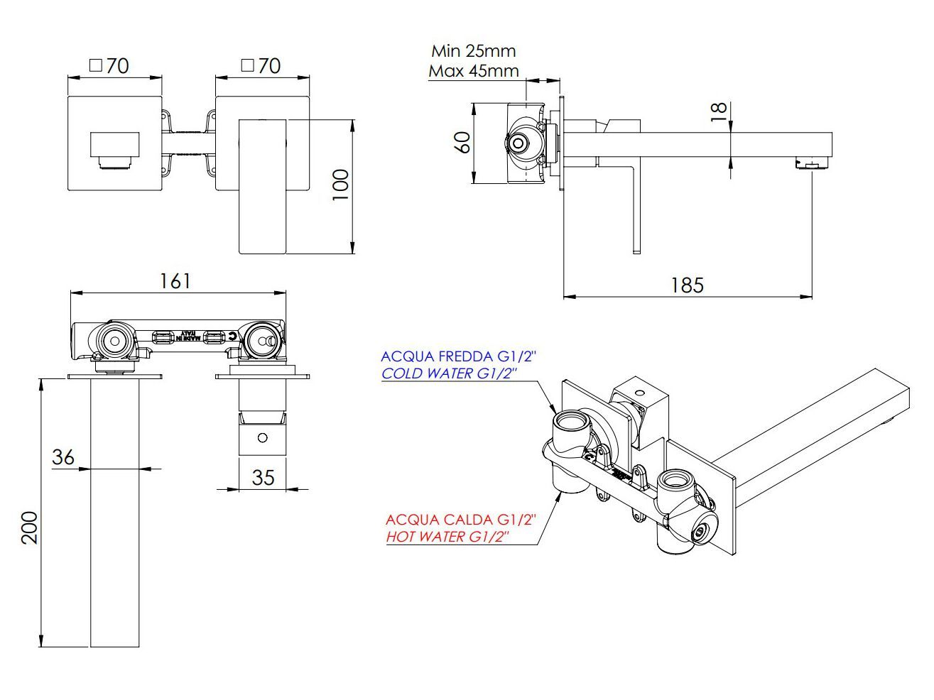 Настенный однорычажный смеситель для раковины Rubinetterie Mariani Rebel ARCH-00042517 - Вид №1