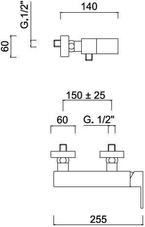 Rubinetteria Giulini Смеситель для душа с одной ручкой на 2 отверстия Pablolux F9808-12 - Вид №1