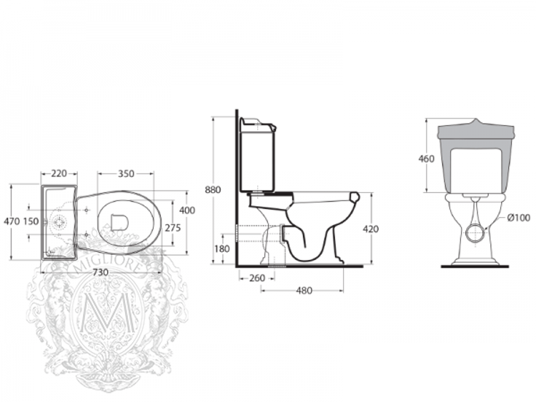 ML.IMP-25.301.BI/ML.IMP-25.308.BI/ML.OLV-29.012/ML.OLV-29.015/ML.RIC-29.040.BI.CR Компакт унитаз с бачком Белый Migliore  Италия  - Вид №6