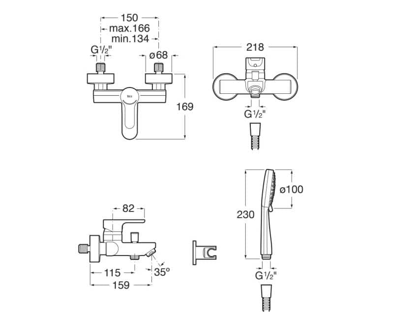 Внешний смеситель для ванны с ручным душем Roca L20 ARCH-00146633