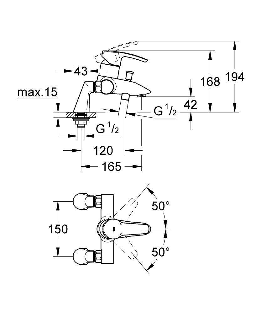 33612001 Смеситель для ванны Grohe Eurostyle хром - Вид №1