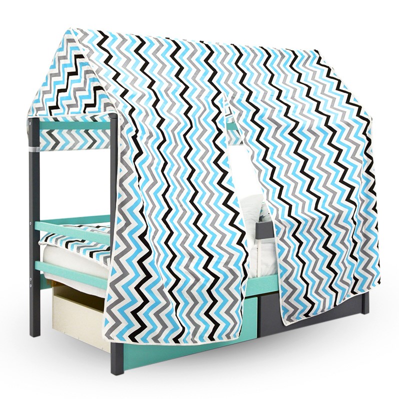 Крыша для кровати-домика текстильная Svogen зигзаги, графит, бирюза, серый БЕЛЬМАРКО  00-3833089 Голубой Santreyd  - Вид №1