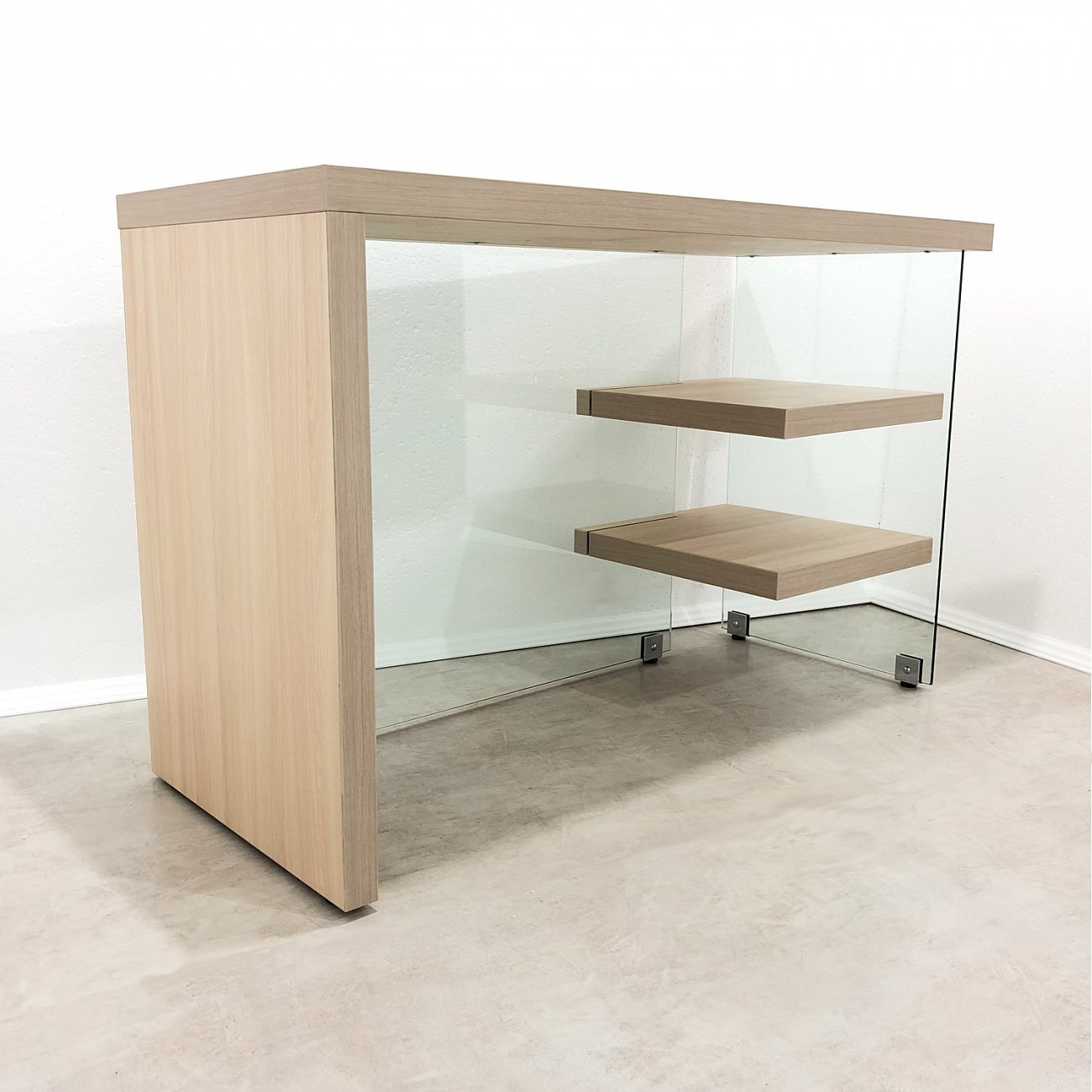 Письменный стол деревянный с полками и стеклянной опорой "Клак" GRAUM  303992 Бежевый  - Вид №5