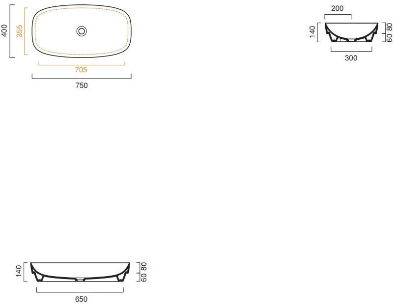 Накладная раковина консольная овальная CERAMICA CATALANO Colori sun-id-1372668 - Вид №7