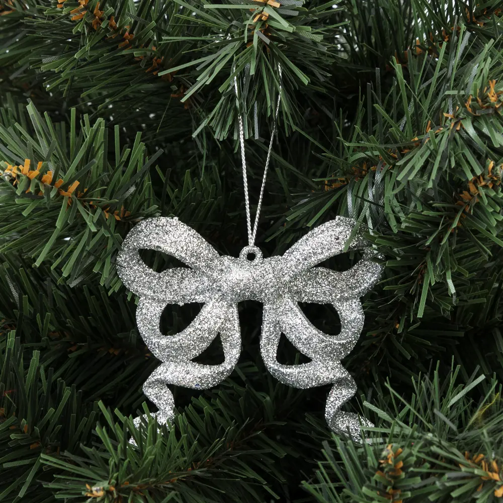 85156543 Елочная игрушка «Бантик» 9 см глиттер серебряный STLM-1483612 Santreyd 