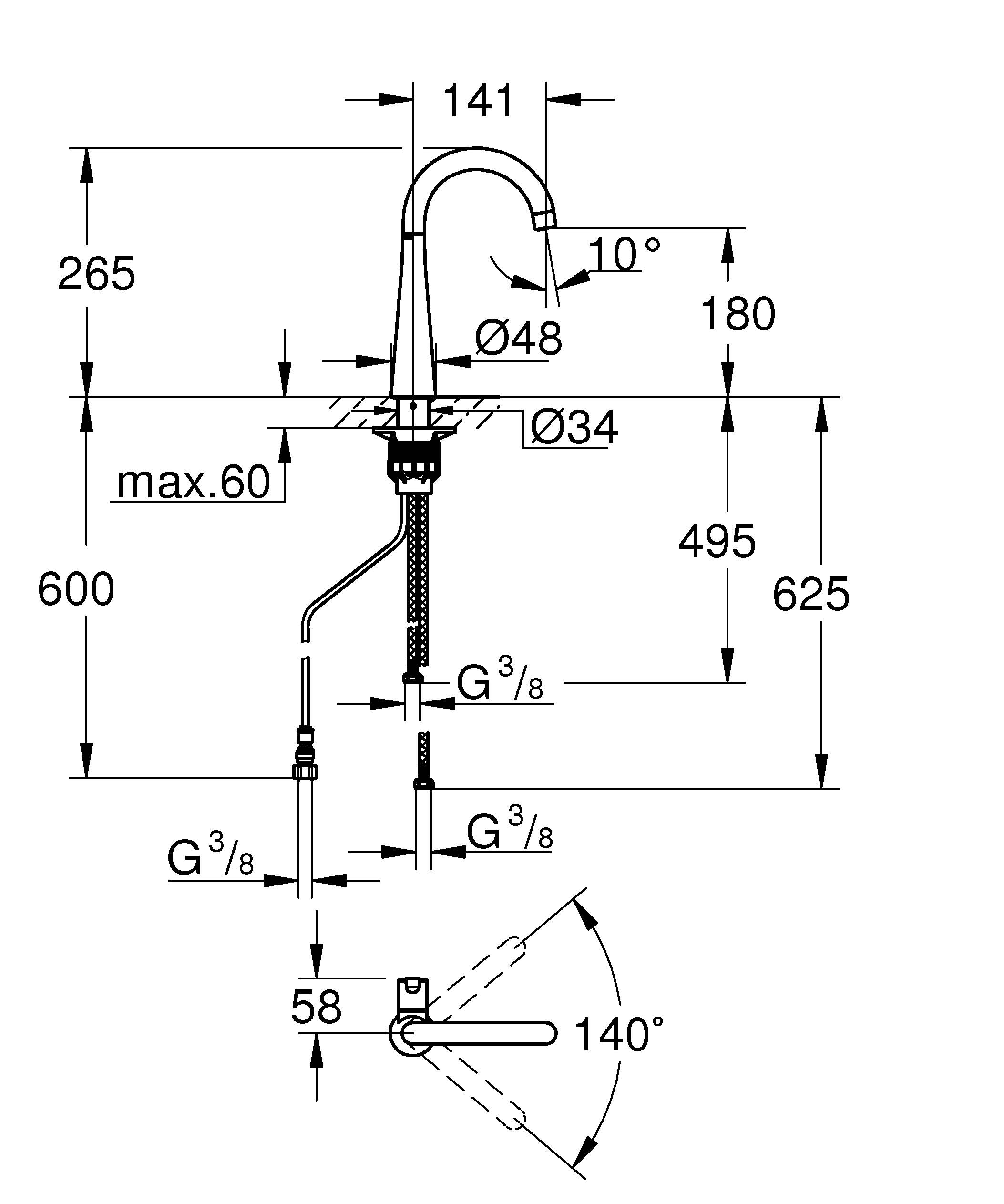 Вентиль вертикальный для подачи фильтрованной воды GROHE Zedra, хром (30026002) - Вид №1