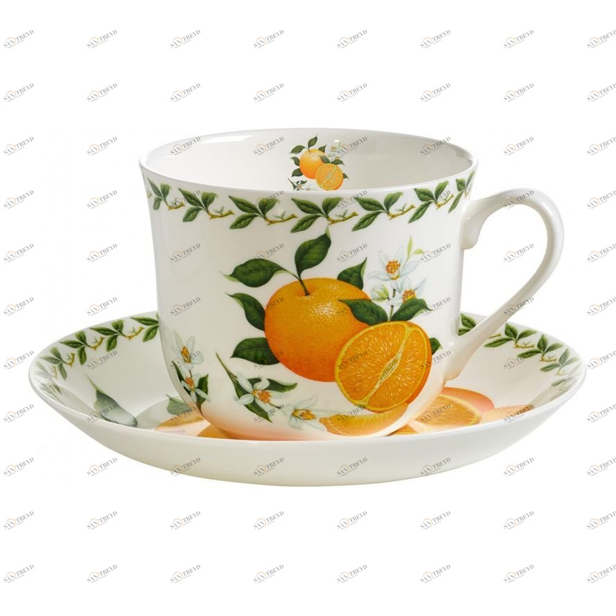 Чашка фарфоровая с блюдцем белая с желтым в подарочной упаковке "Апельсин" MAXWELL & WILLIAMS ФРУКТОВЫЙ САД 00-3946832 Белый;желтый 