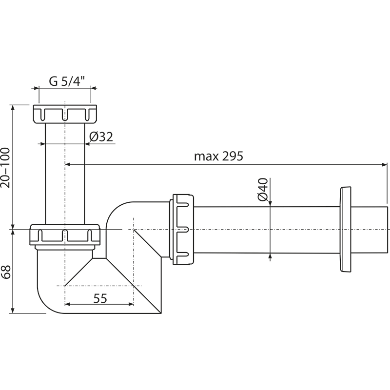Сифон для умывальника и биде DN40 пластик ALCAPLAST A45FDN40 - Вид №1