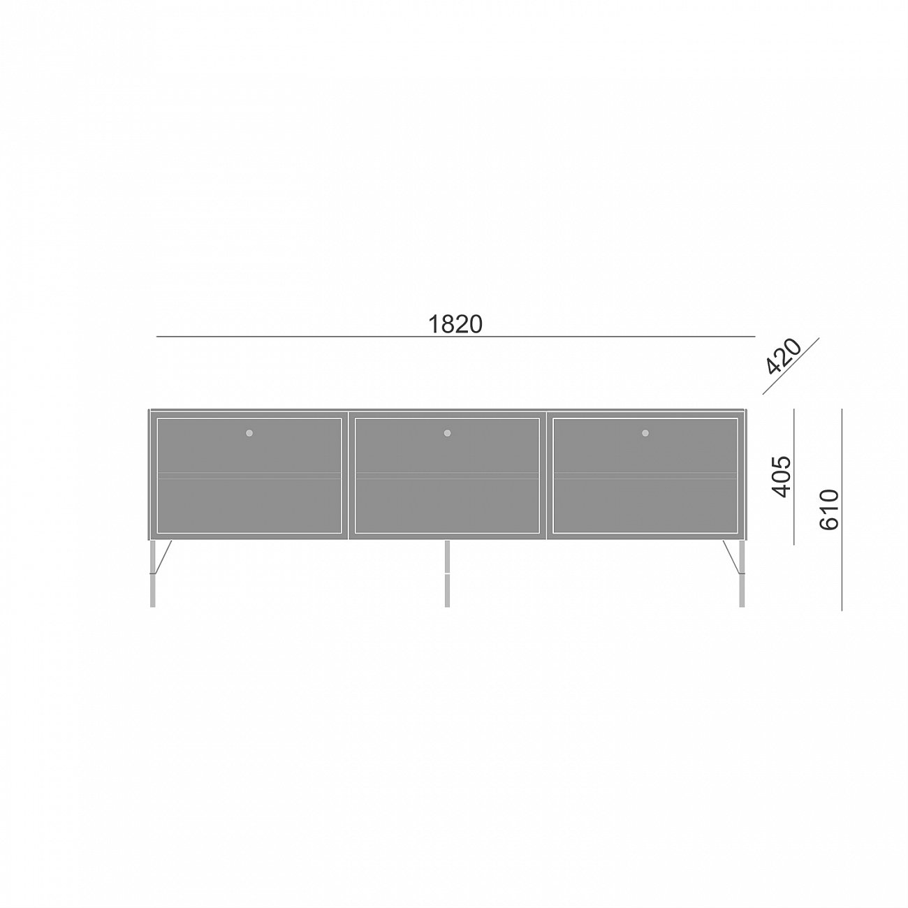 Тумба под телевизор с дверцами 61х182 см серая Moon BRAGIN DESIGN MOON 00-3862426 Серый - Вид №3