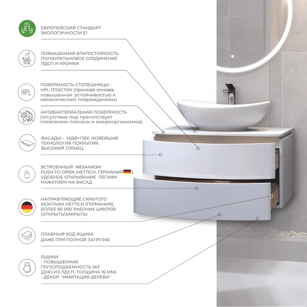 Тумба под раковину подвесная Vigo Cosmo 80 см цвет белый STLM-2170570 - Вид №3