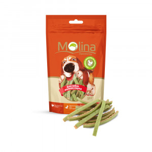 ПР0058720 Лакомство для собак для мелких пород Куриные полоски со шпинатом 50г Molina