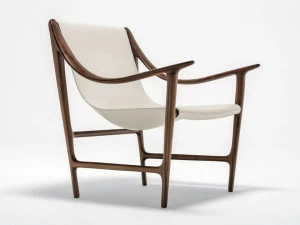 Giorgetti Кресло из орехового дерева и кожи с подлокотниками