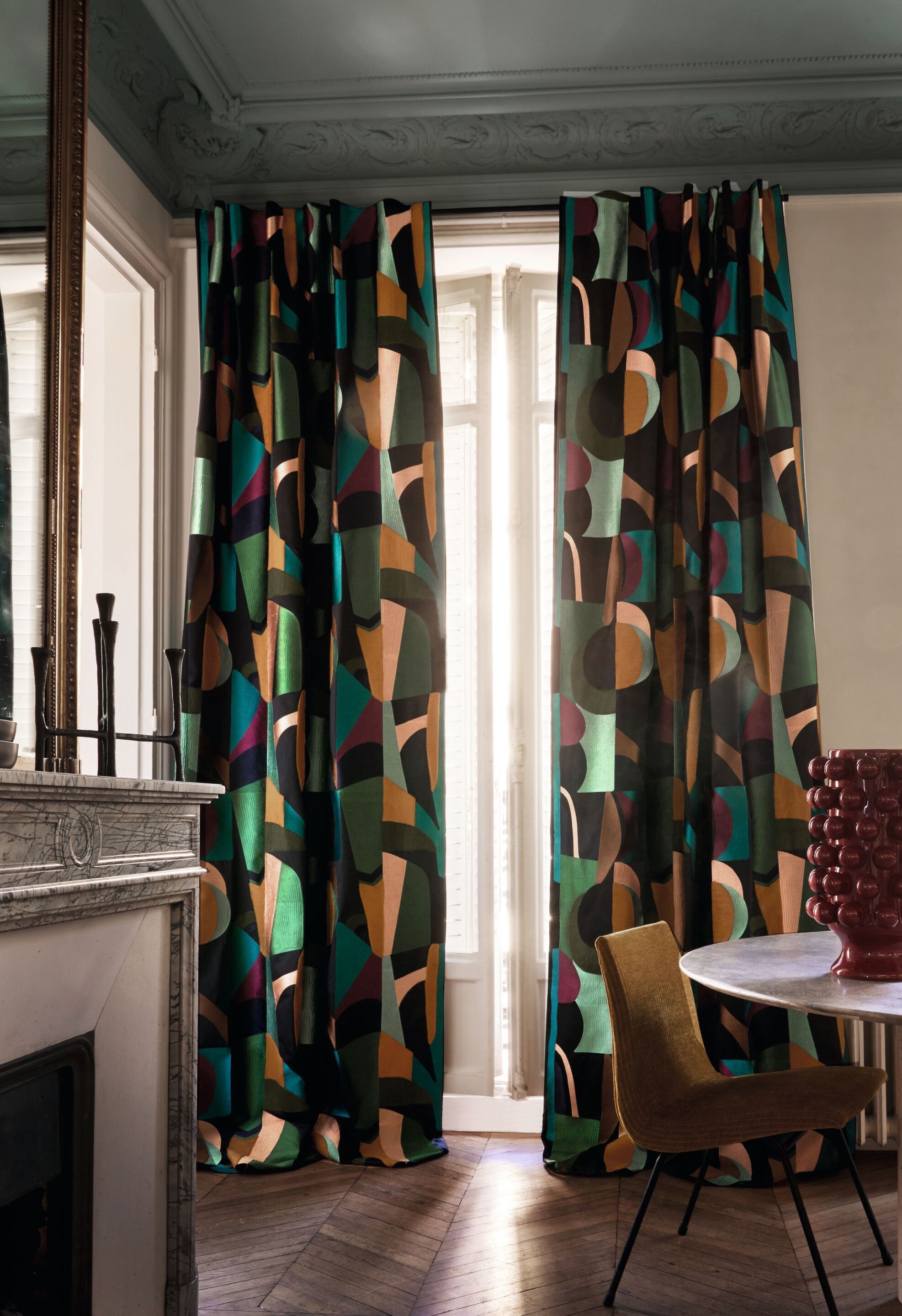 Хлопчатобумажная вышитая ткань для штор с графическим рисунком Casamance Arty ARCH-00105202 - Вид №1